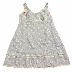 NWT 60s/70s European Vintage Pompadour Floral Lace Slip Dress Baby Blue/White L